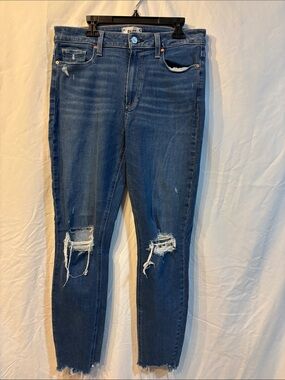PAIGE Hoxton Ankle Jeans Size 30 Vinca Distressed High Rise Skinny Raw Hem
